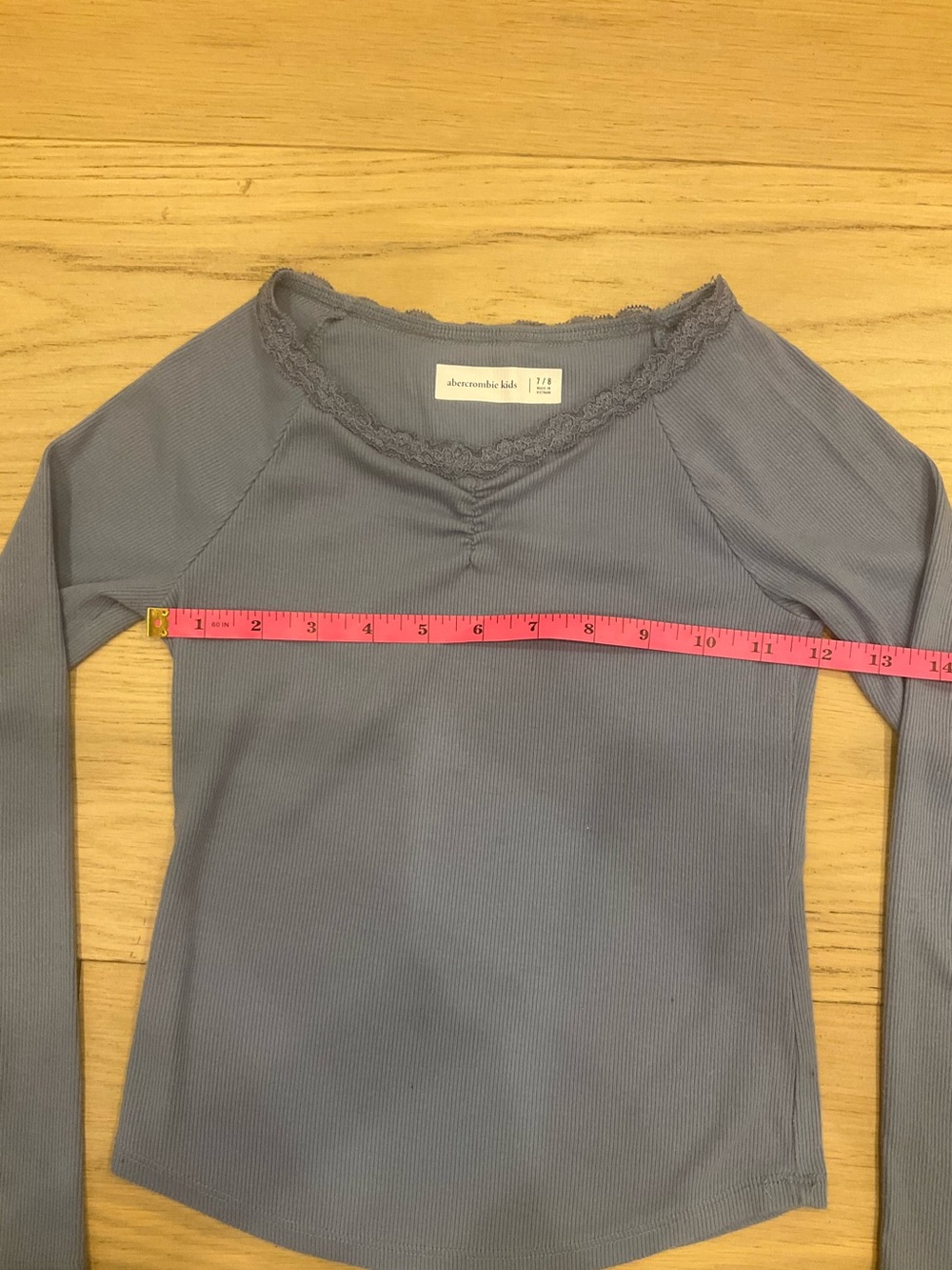 abercrombie kids Dusty Blue Ribbed Lace-Trim Long Sleeve Top - Picture 5 of 6
